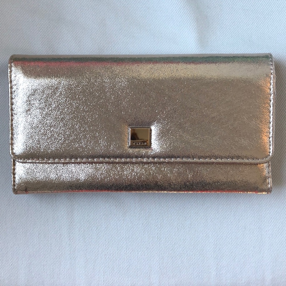 Tahari gold envelope clutch